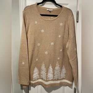 NWT Serengeti Size 2X Tan White Embroidered Snowflake Pine Tree Knit Tunic Top